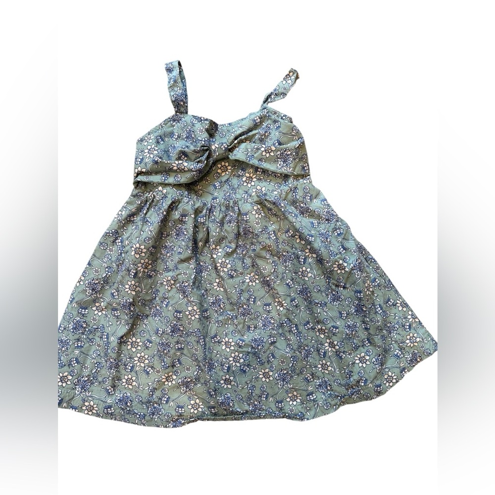 Btween Girls size 5 Green Floral dress with Bow, spaghetti straps, cotton blend